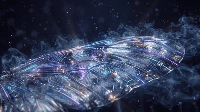Digital Cicada Wing With Glowing Circuitry Patterns