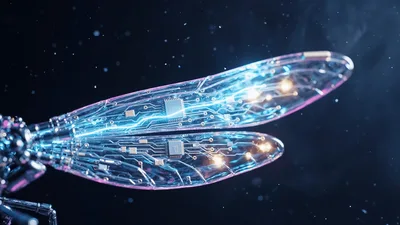 Mechanical Dragonfly Wings With Glowing Circuitry Patterns
