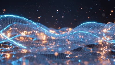 Abstract Digital Waveform Grid with Glowing Particles