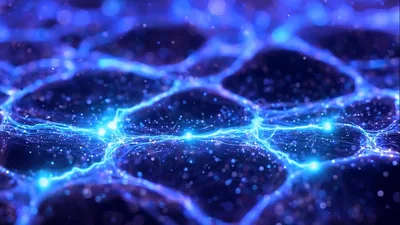 Abstract Neural Network Connection With Glowing Blue Particles