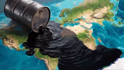 Oil Spilling From Barrel Over World Map