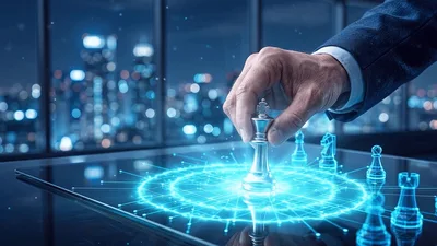 Business Executive Placing Chess Piece On Digital Interface