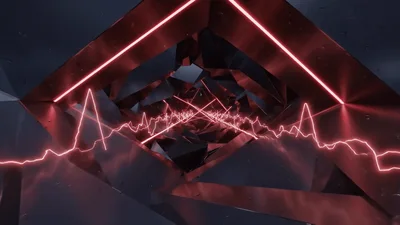 Abstract Dark Geometric Tunnel With Pulsing Red Laser Lines