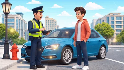 Police Officer Interacting With Driver In 3D Animation