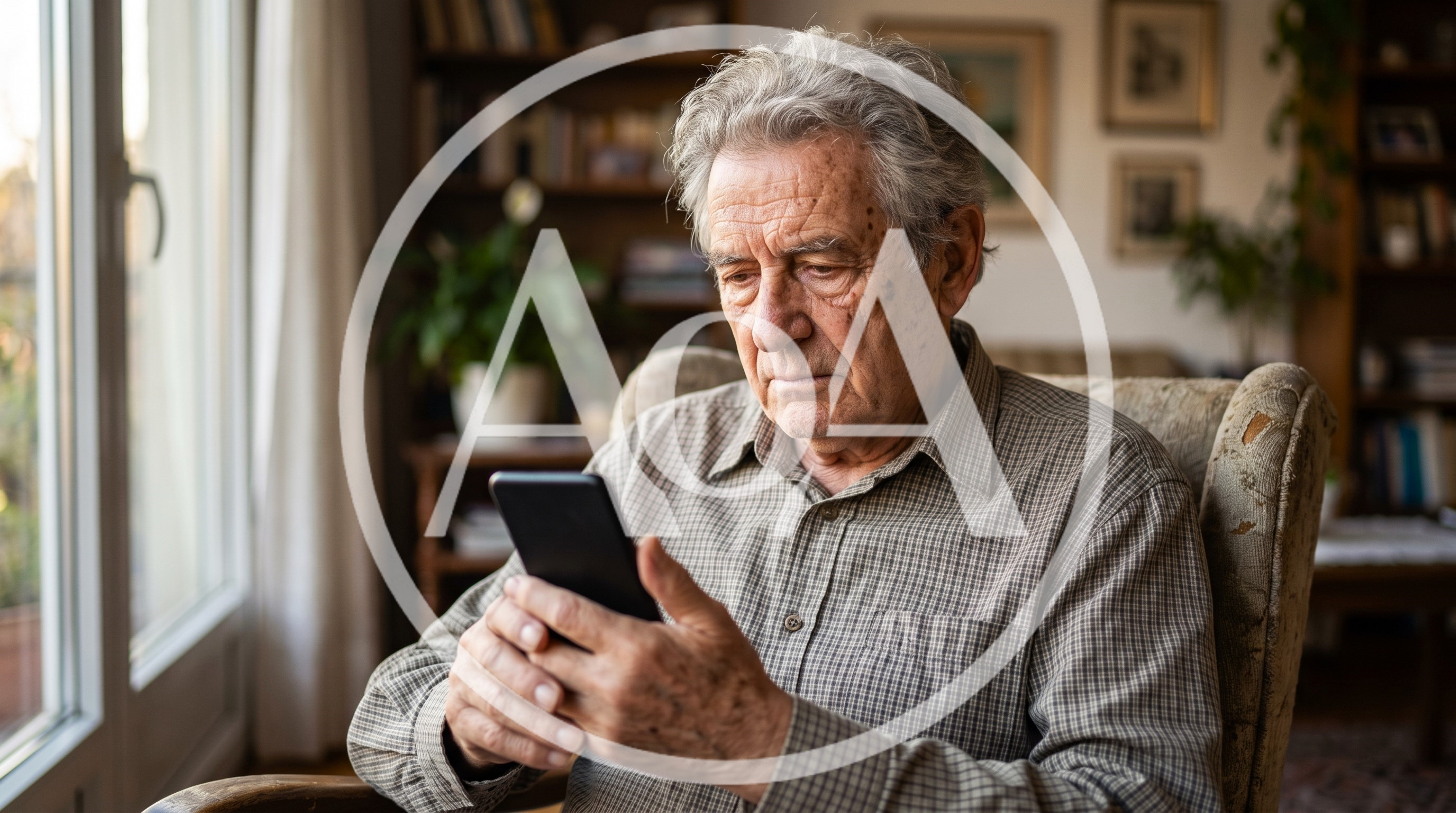 Senior Man Using Smartphone While Sitting In Armchair