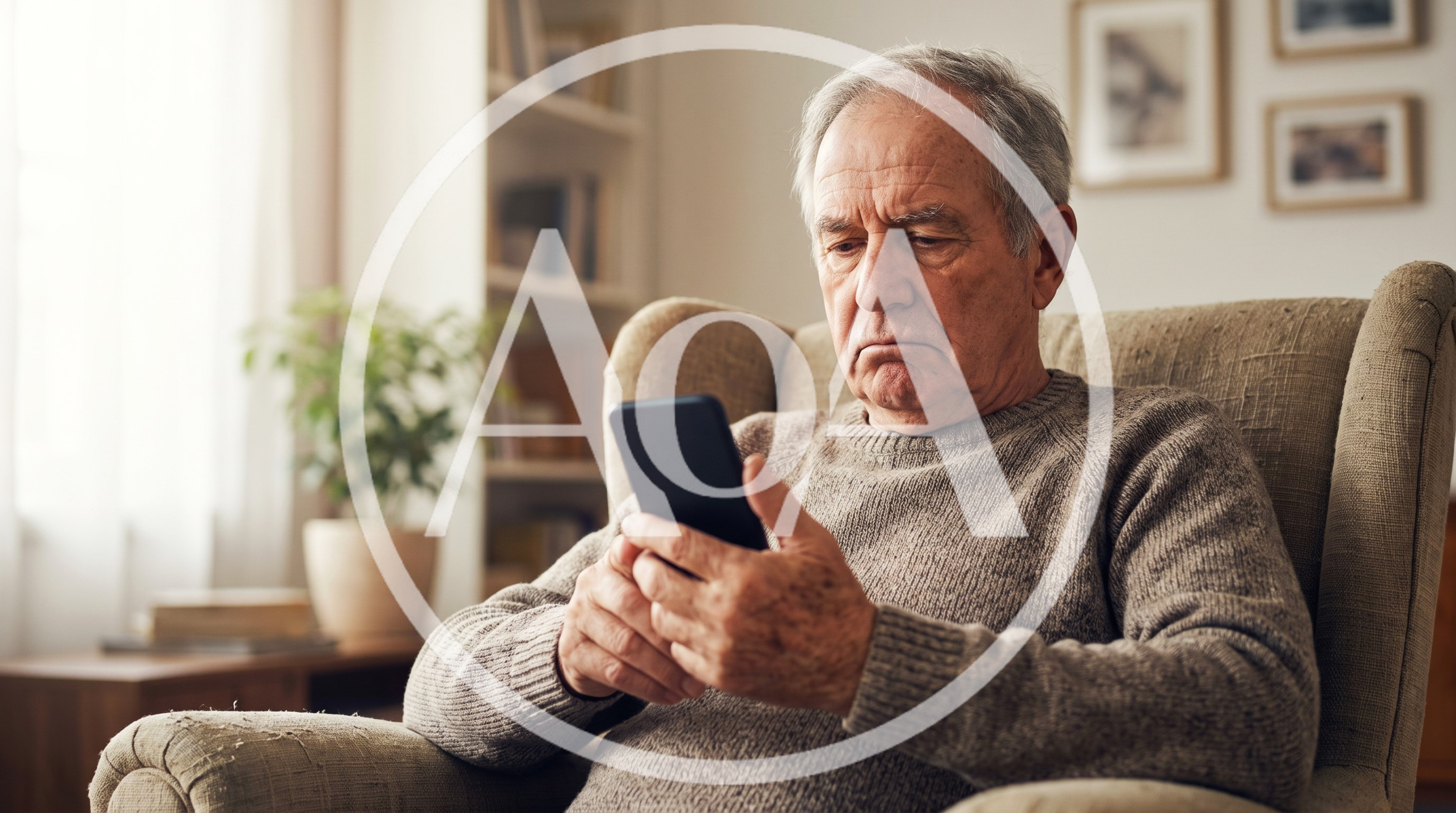 Senior Man Using Smartphone While Sitting In Armchair