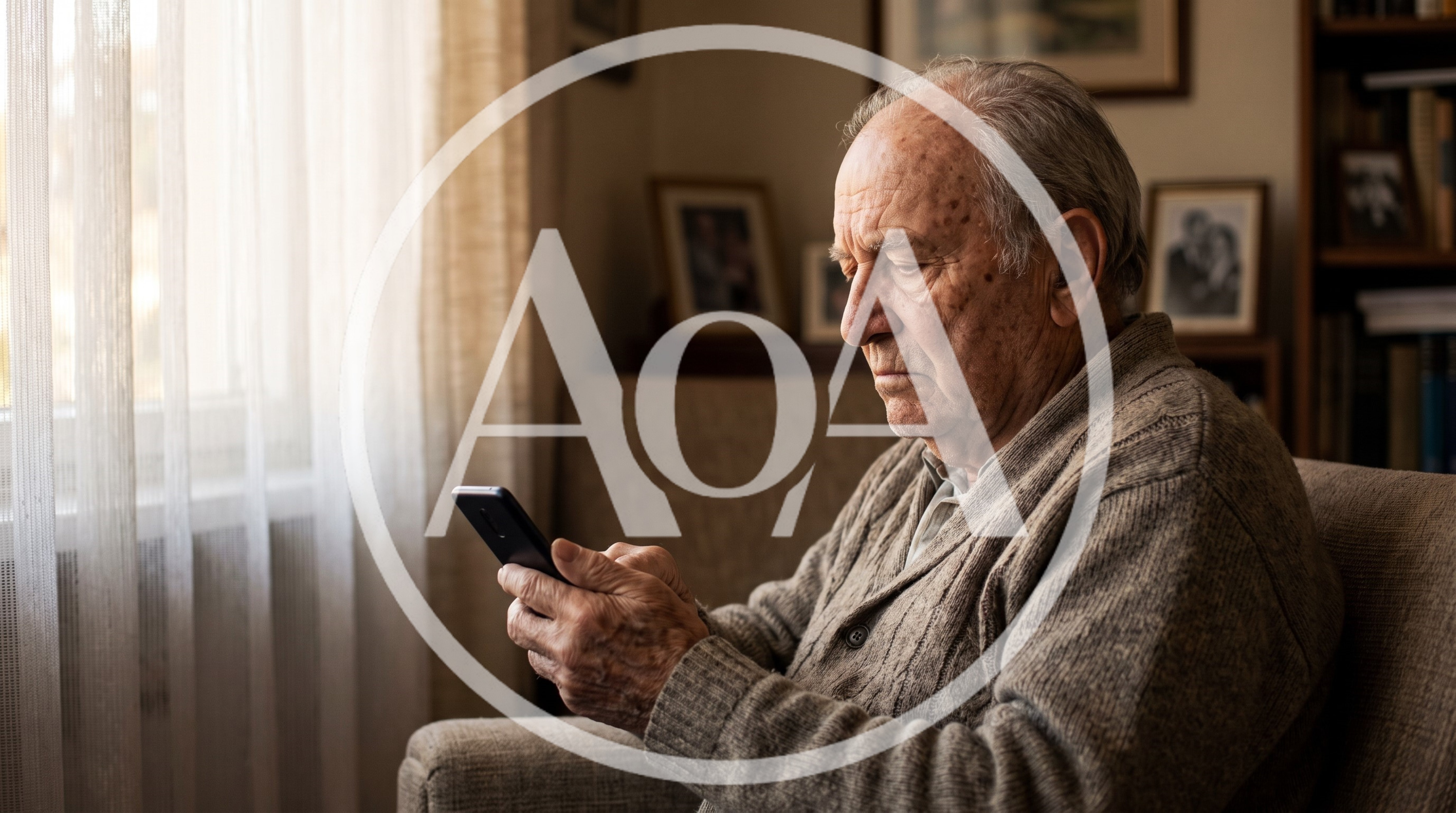 Elderly Man Using Smartphone In Living Room