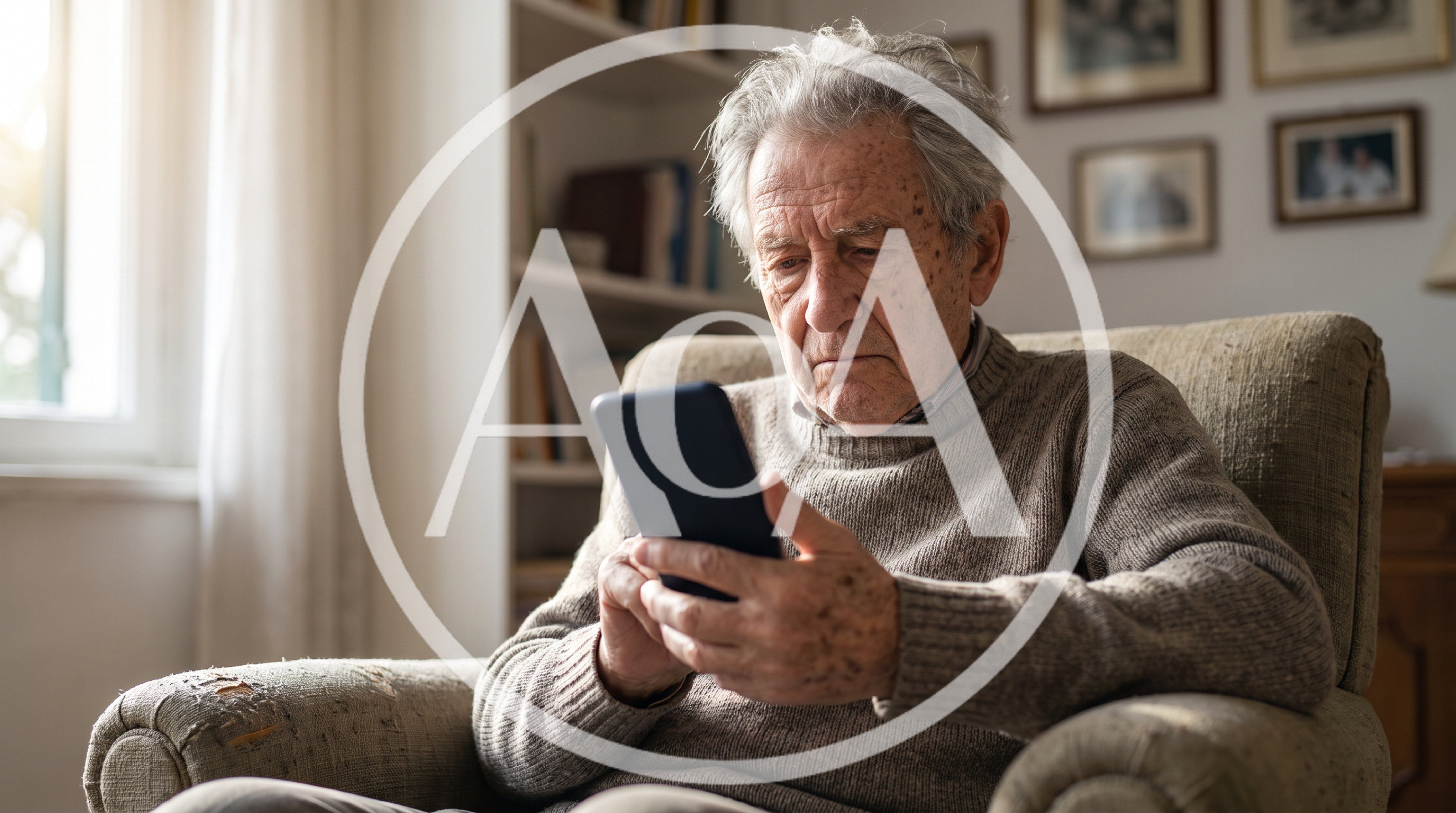Elderly Man Using Smartphone In Living Room