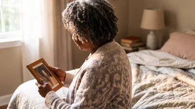 Senior Woman Looking At A Framed Photograph