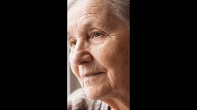 Elderly Woman Looking Out Window Thoughtfully