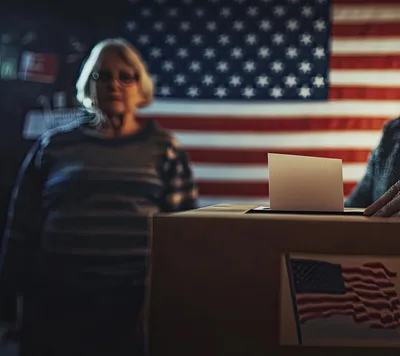 Senior Woman Casting Vote in American Election
