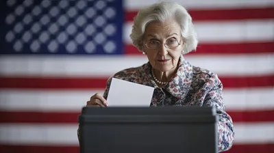 Elderly Woman Casting Her Vote In Election