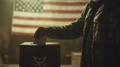 Person Casting A Vote In A Ballot Box