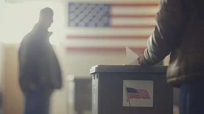 Voter Casting Ballot Into Official Election Box