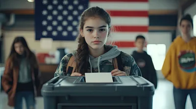 Young Girl Casting A Ballot In A School Election