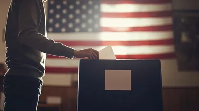 Person Casting A Ballot In A US Election