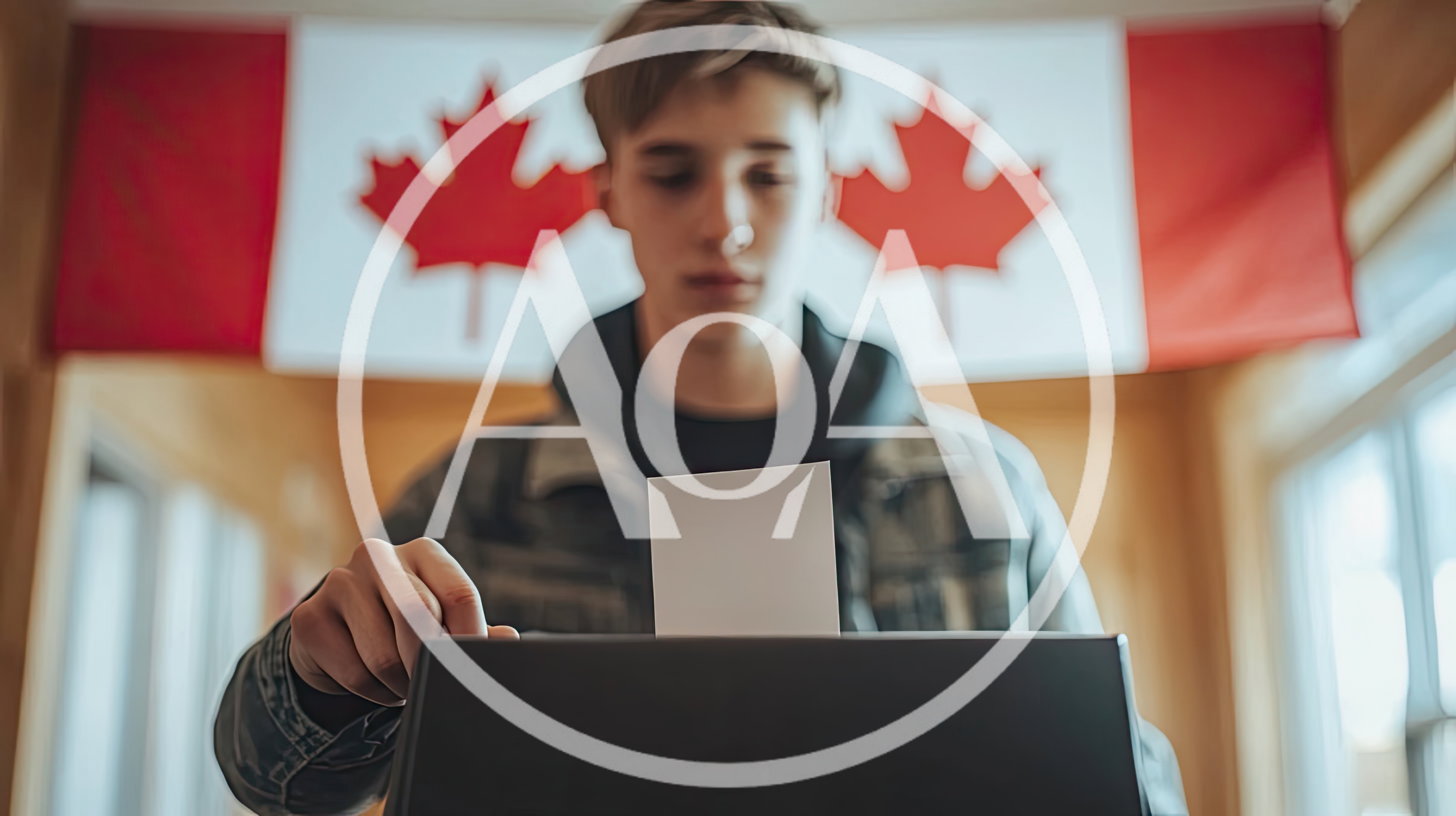 Young Man Casting A Ballot In Canadian Election
