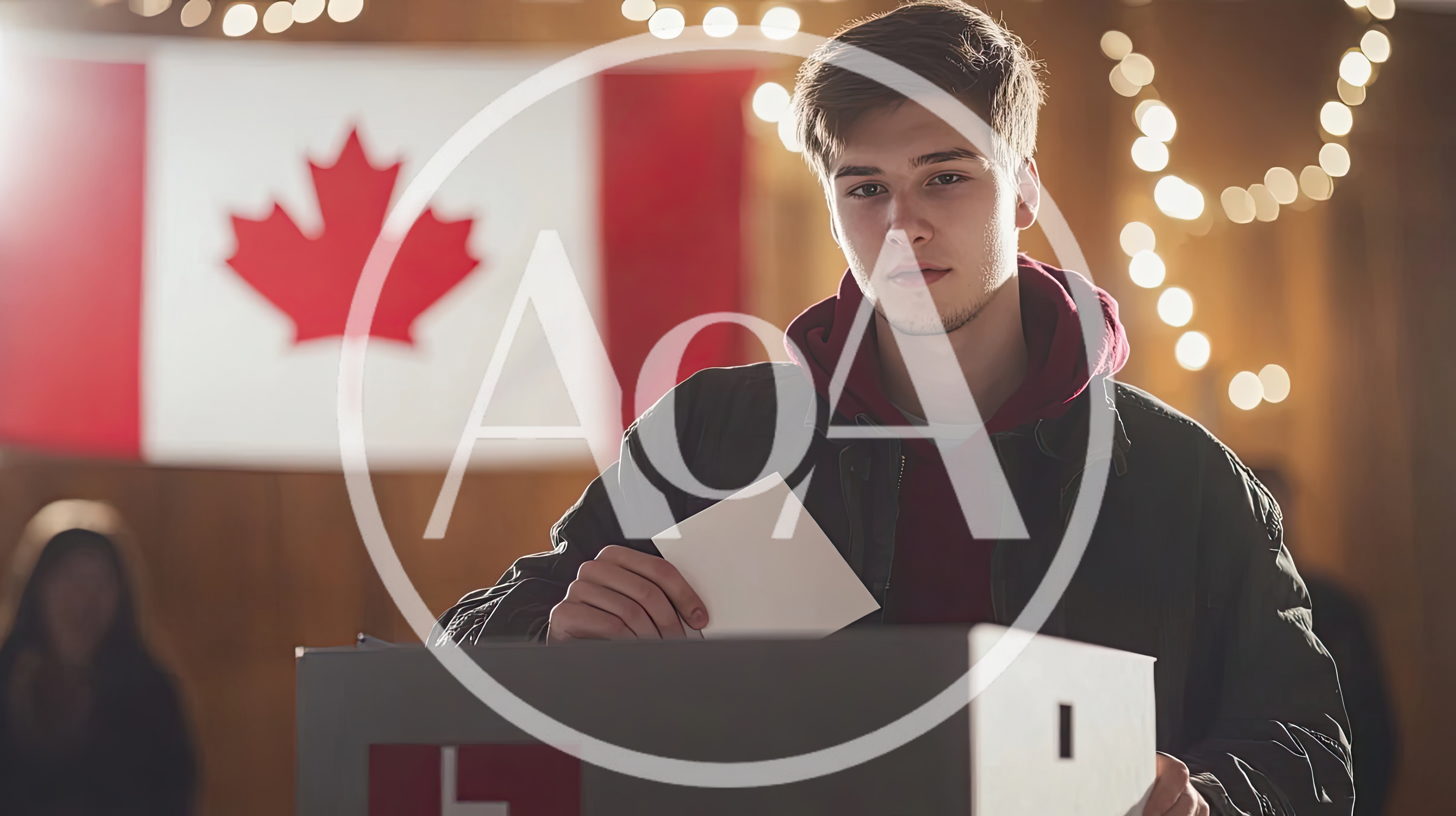 Young Man Casting Ballot in Canadian Election