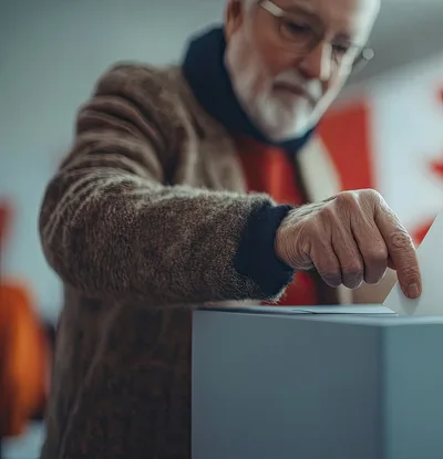 Elderly Man Casting Vote in Ballot Box
