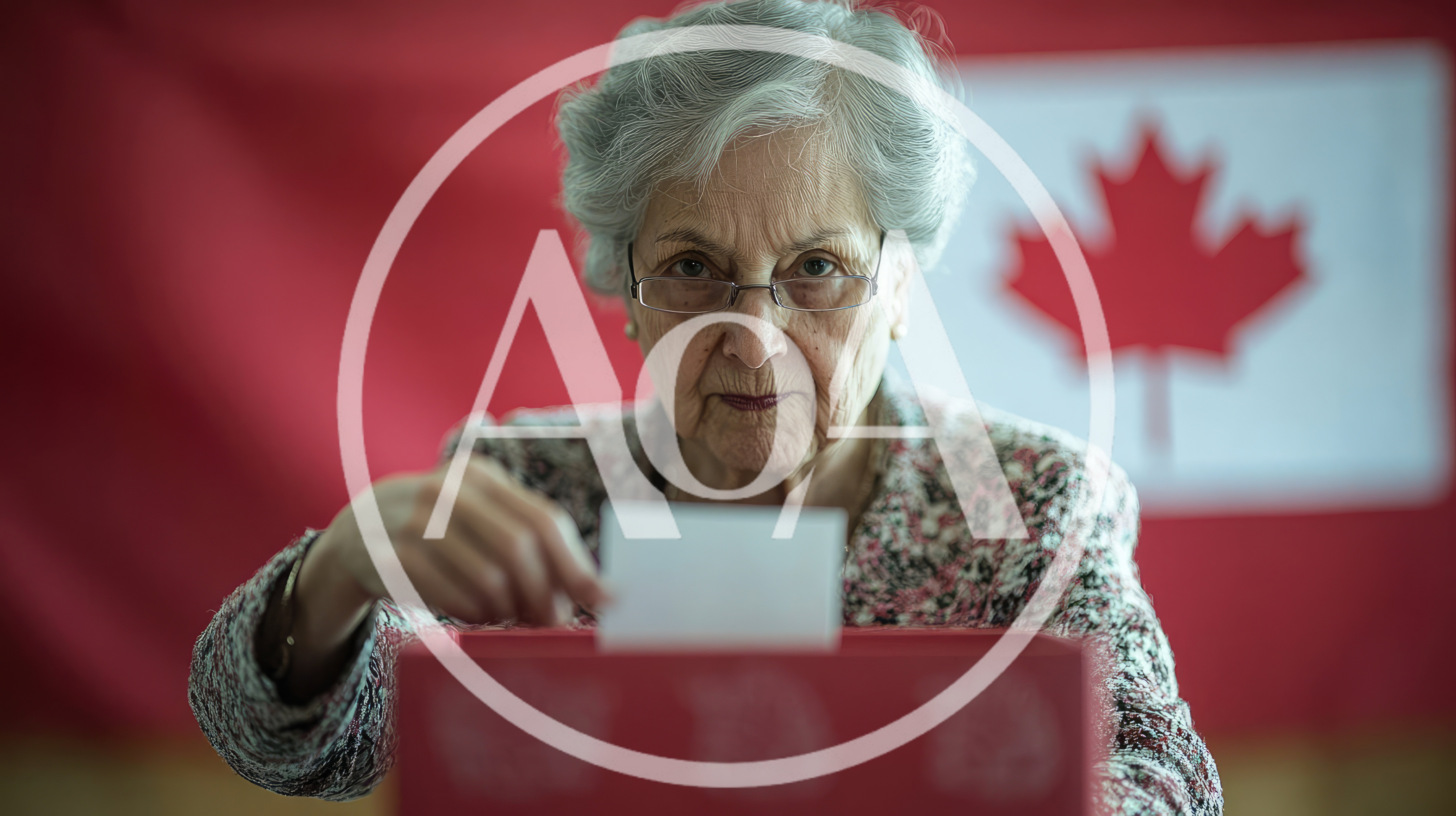 Elderly Woman Casting A Ballot In Canadian Election