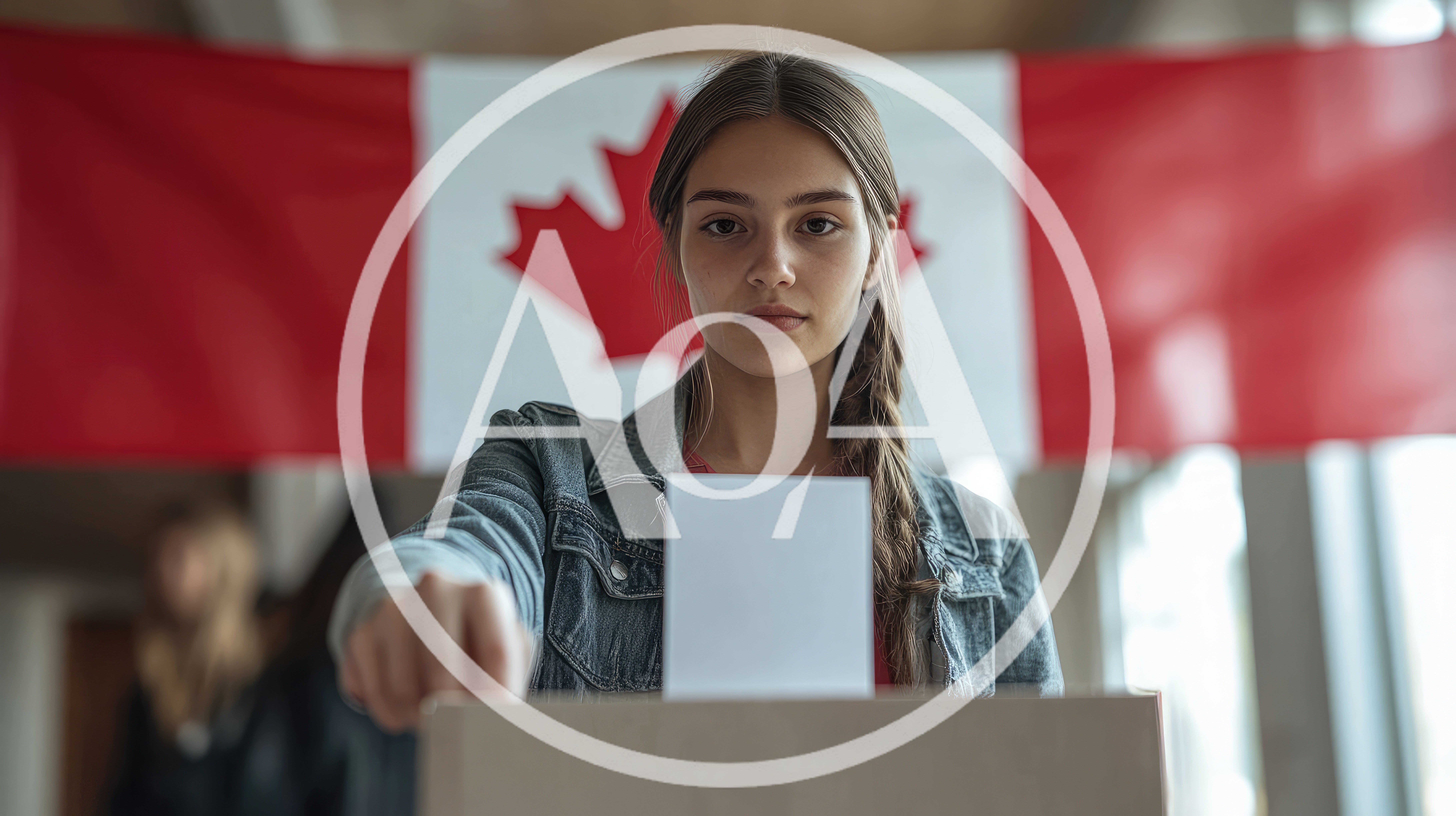Young Woman Casting A Vote In Canadian Election