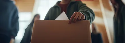 Person Casting A Vote In A Ballot Box