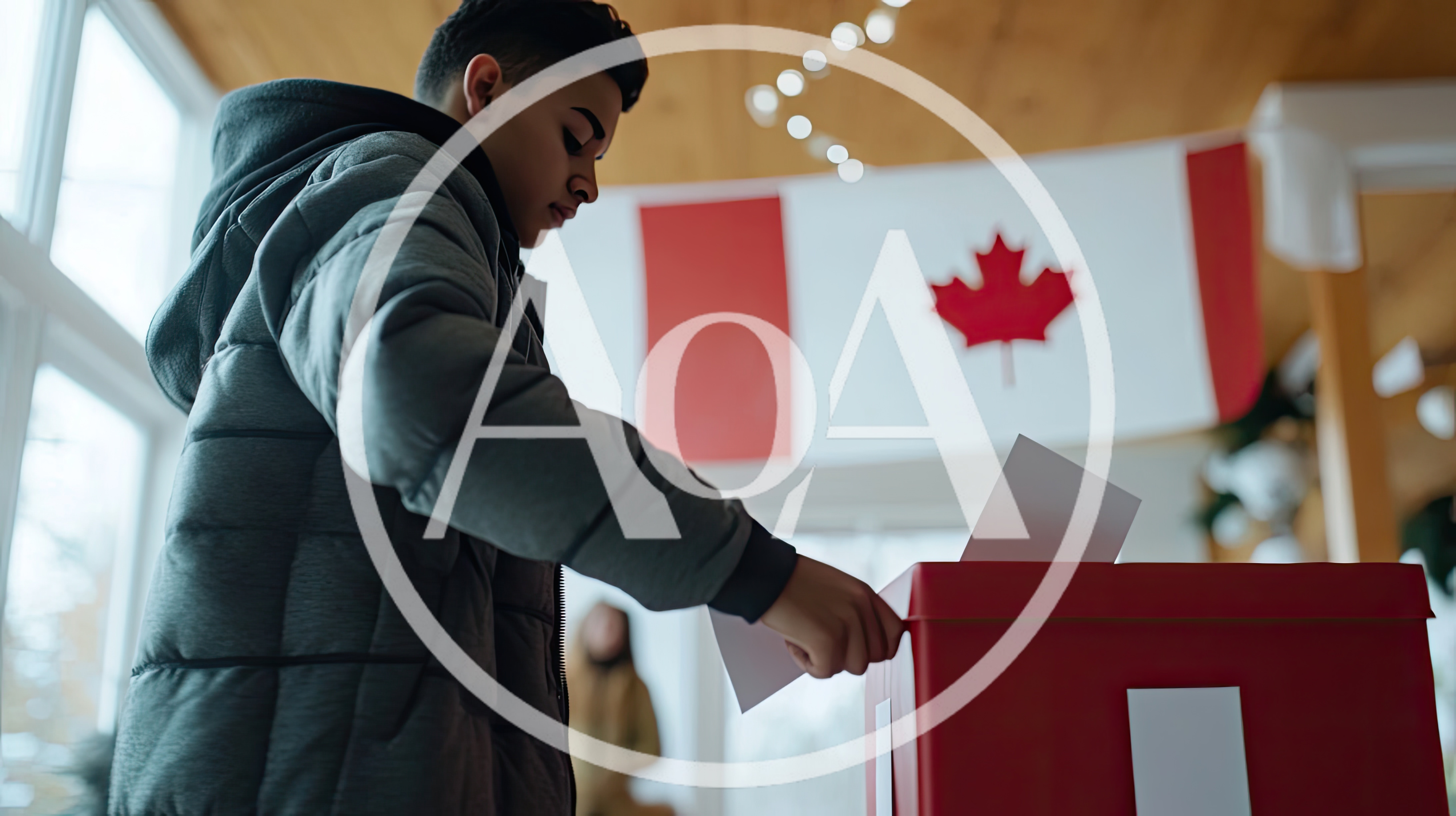 Young Man Casting A Ballot In A Canadian Election