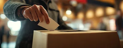 Person Casting A Vote In A Ballot Box
