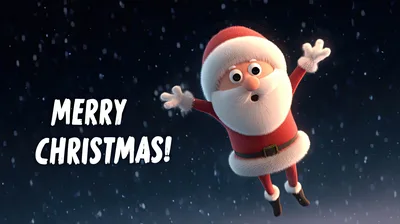3D Animated Santa Claus Floating In Snow