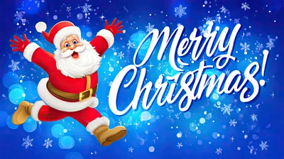 Cheerful Santa Claus Jumping for Merry Christmas Greeting