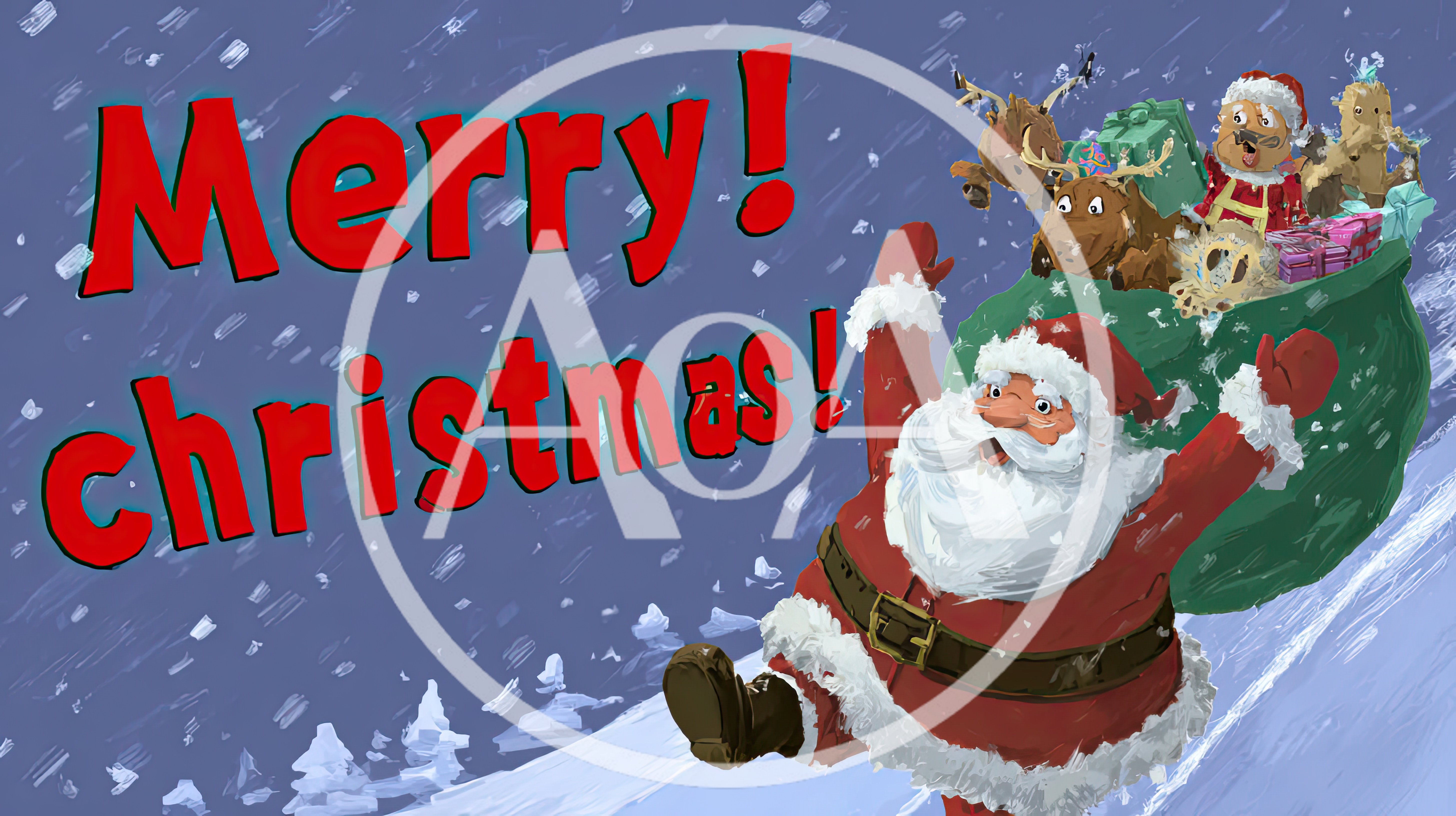 Santa Claus Carrying A Sack Of Gifts In Snow