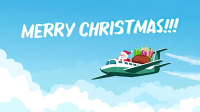 Santa Claus Flying A Green Airplane With Christmas Gifts