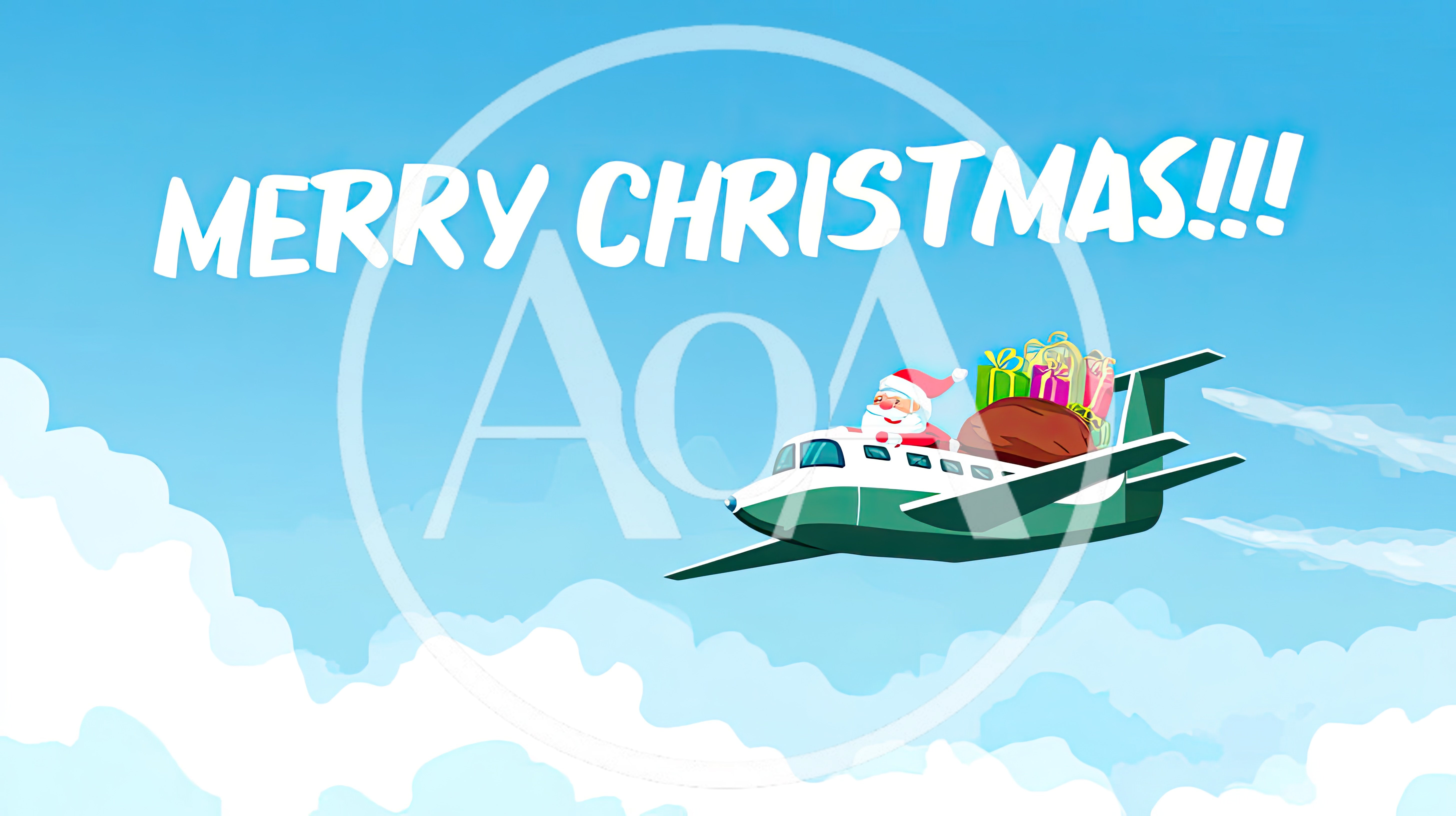 Santa Claus Flying A Green Airplane With Christmas Gifts