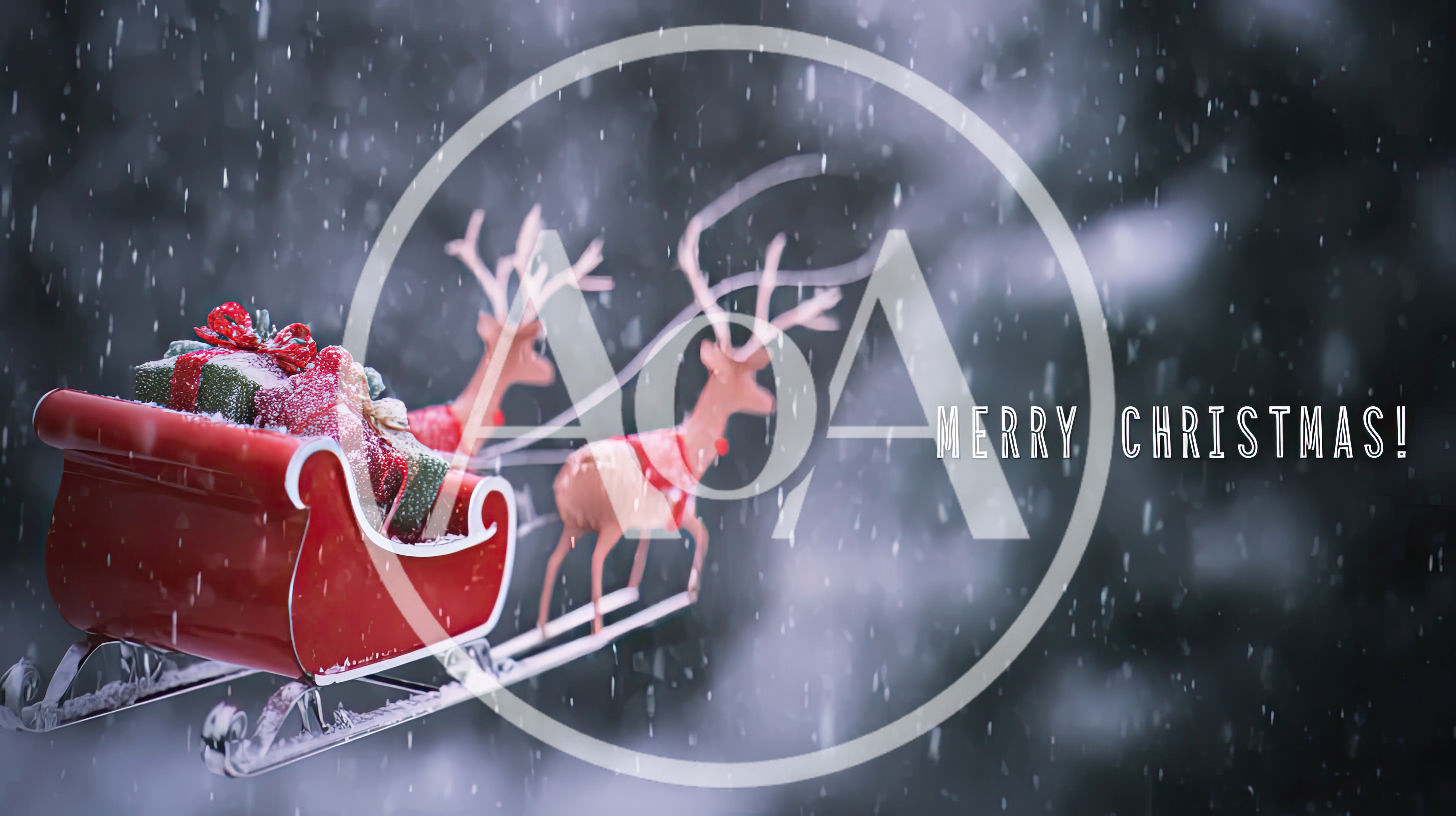 Santa Claus Sleigh With Reindeer Flying In Snow