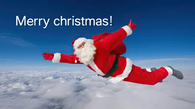 Santa Claus Skydiving Above Clouds