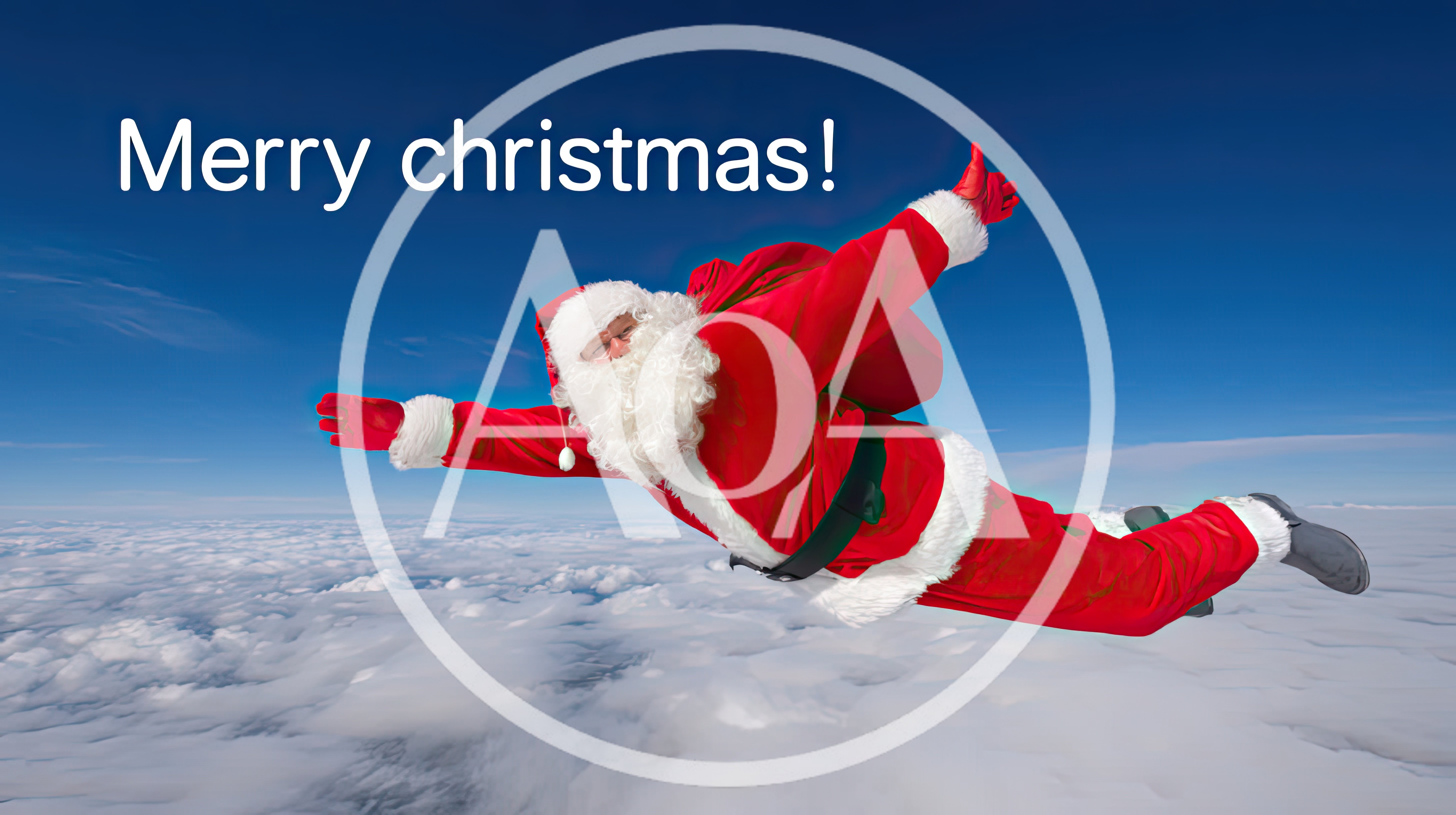 Santa Claus Skydiving Above Clouds