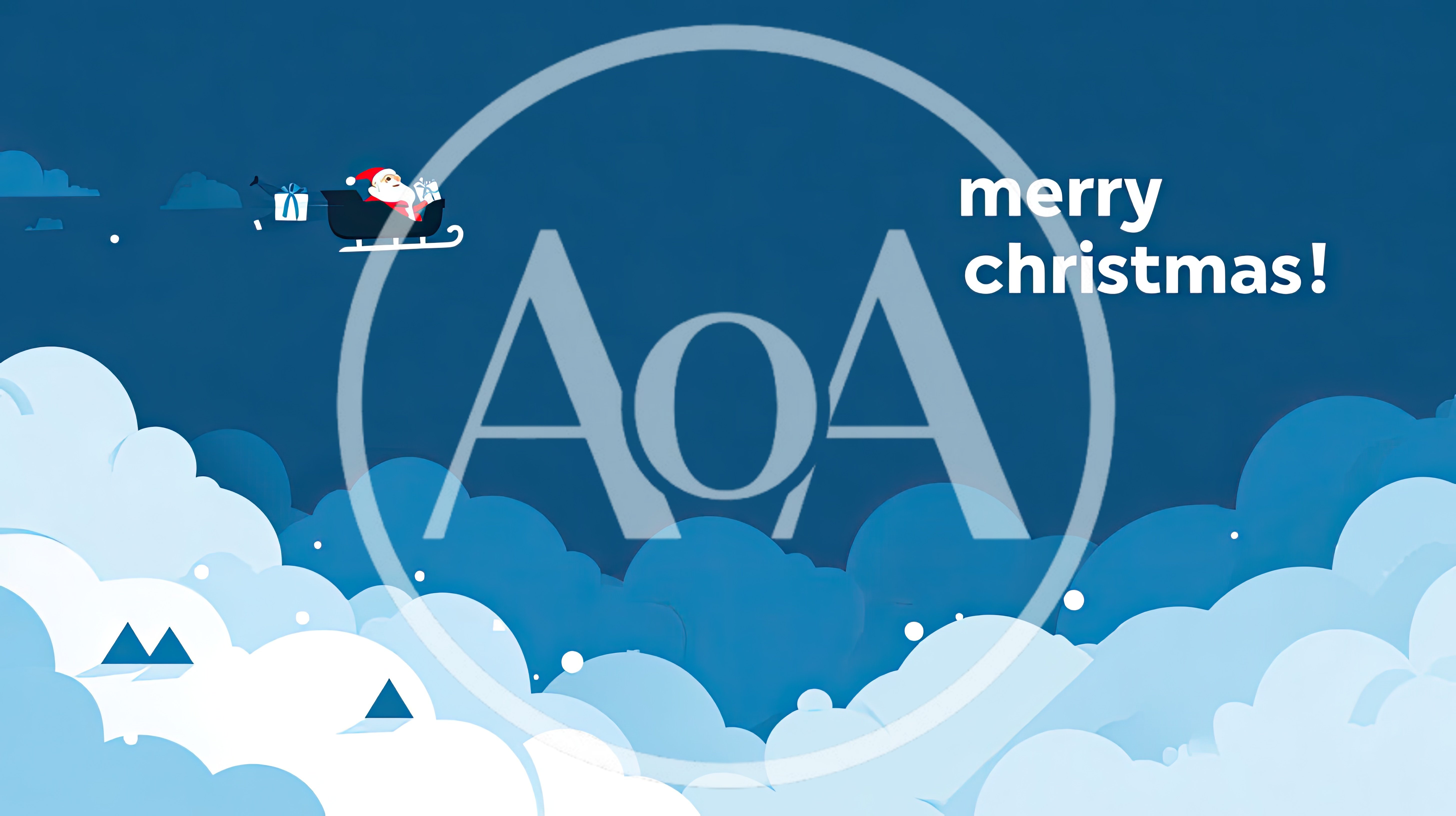 Santa Claus Flying In Sleigh Over Clouds
