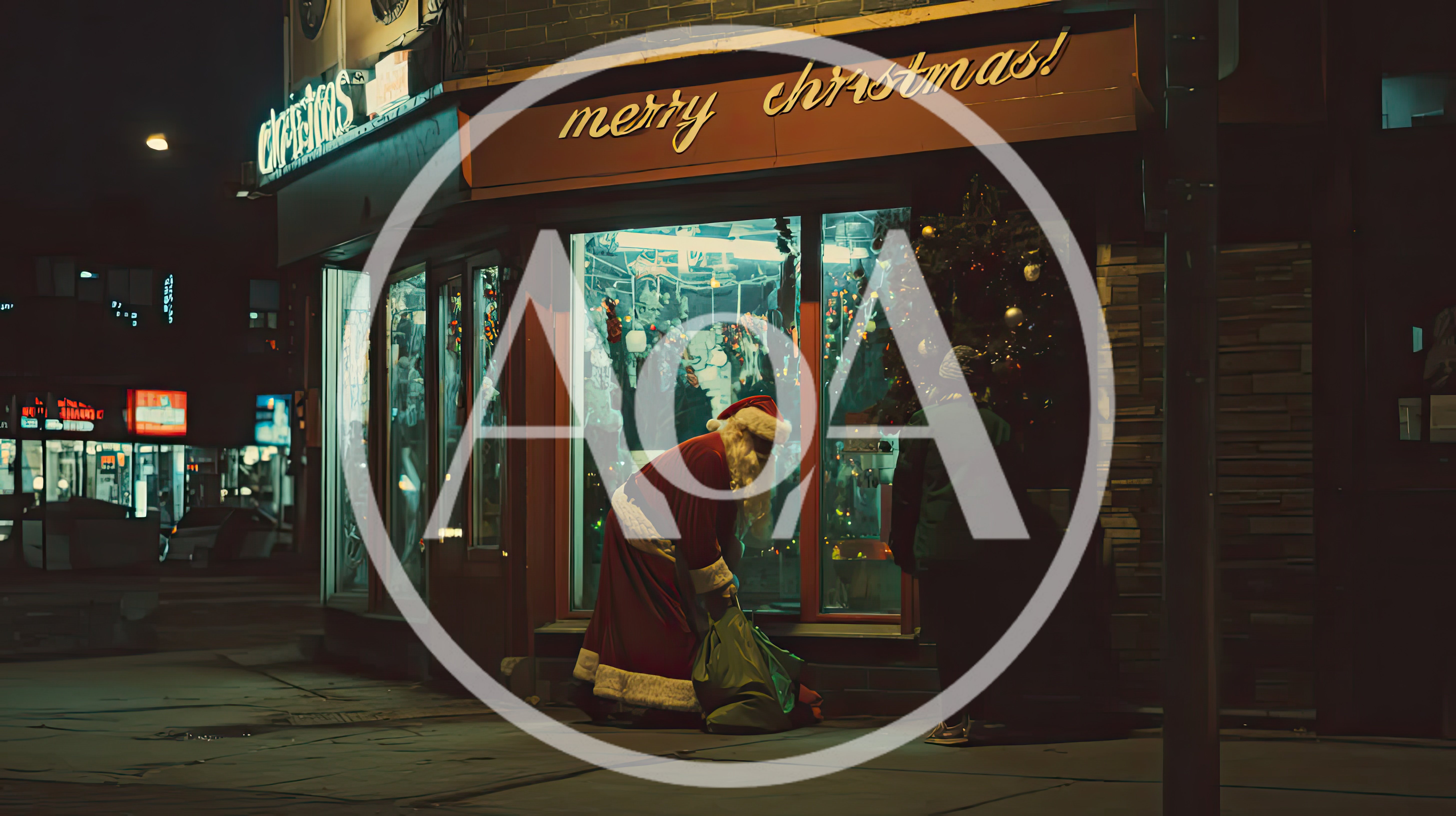 Santa Claus Standing Outside A Decorated Christmas Shop