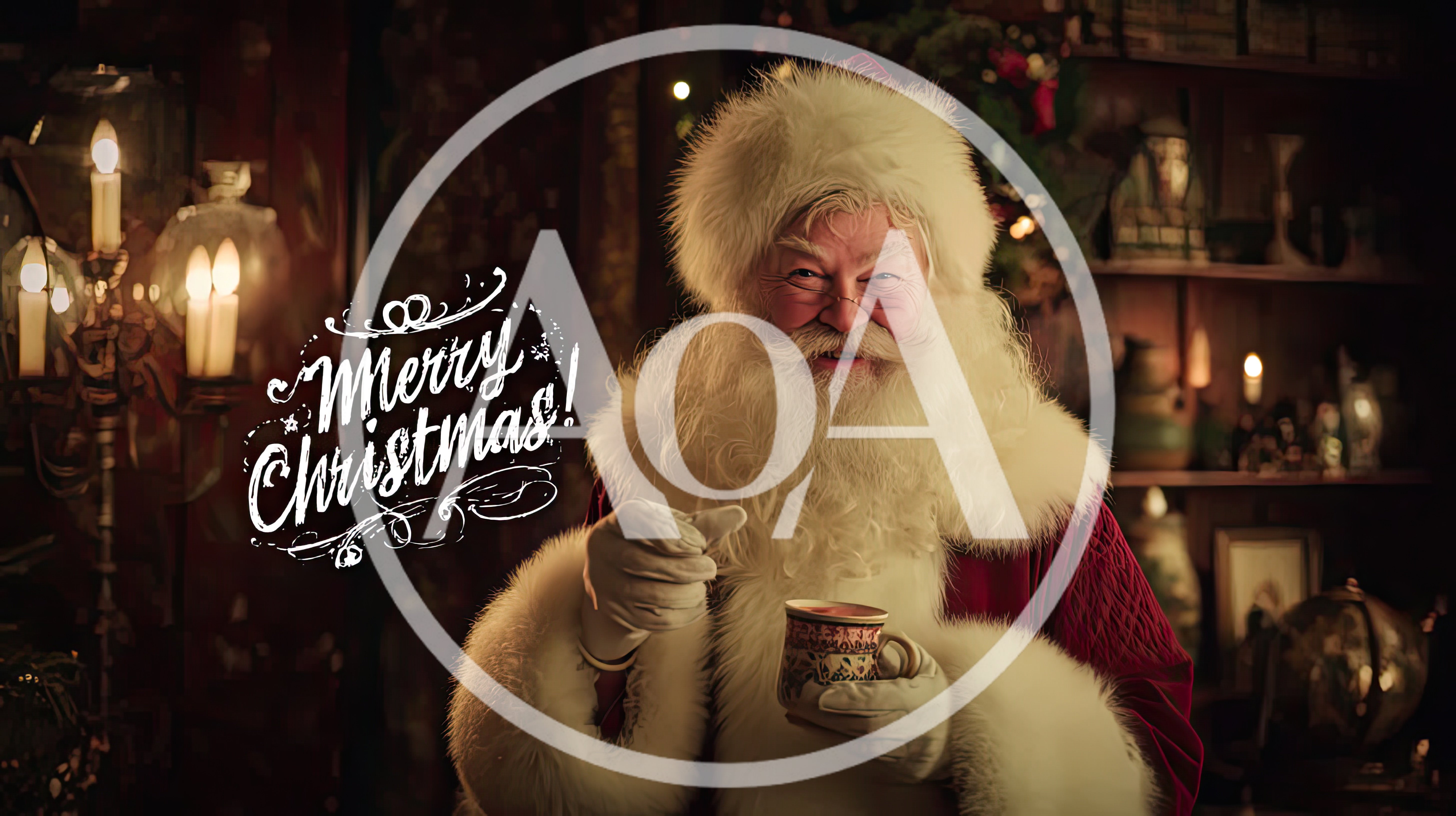 Santa Claus Holding A Mug With Merry Christmas Text