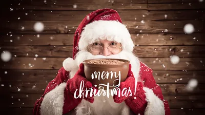 Santa Claus Holding A Bowl Of Coffee Beans