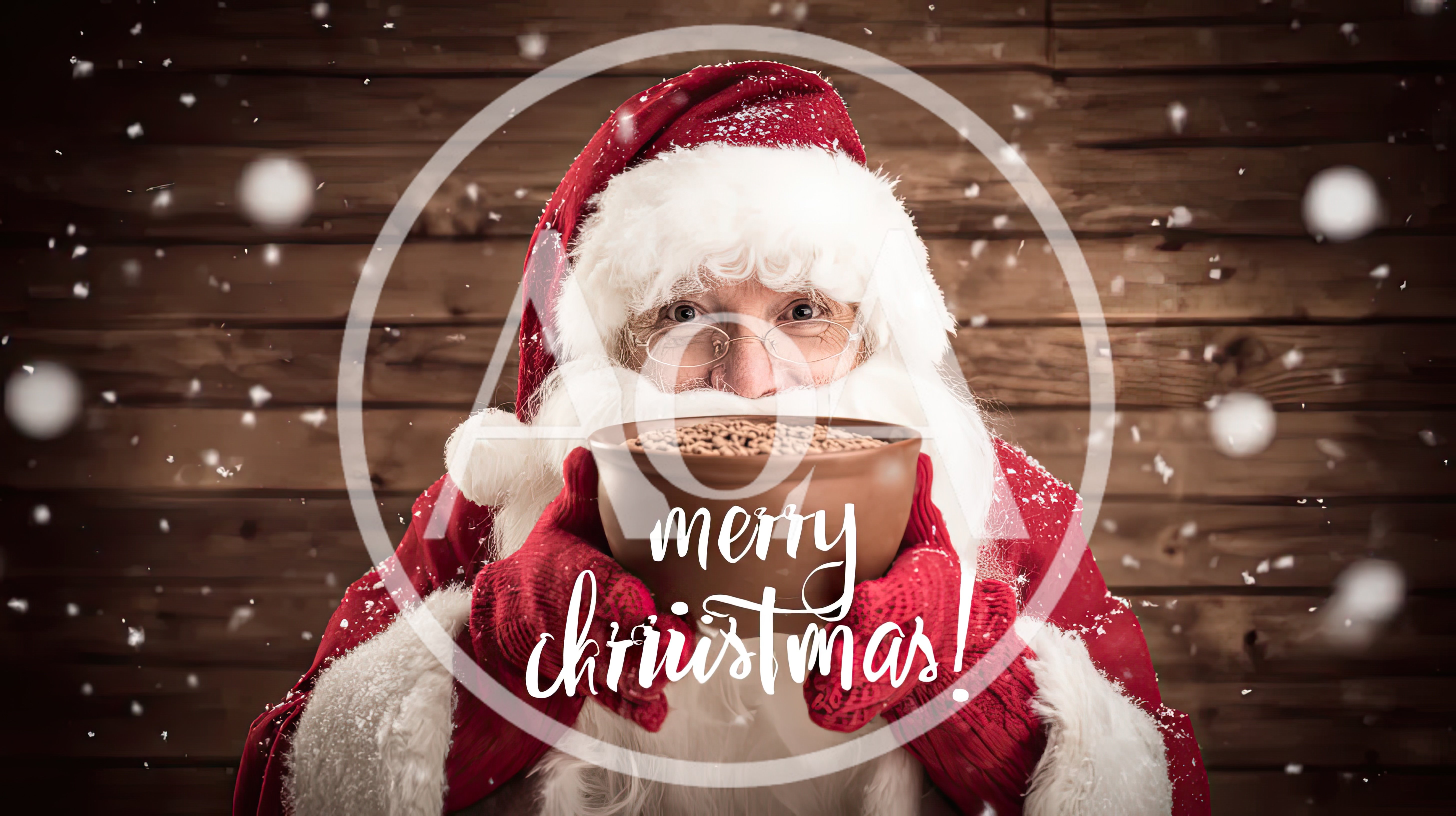 Santa Claus Holding A Bowl Of Coffee Beans