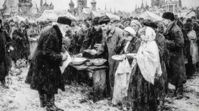 Impressionist Painting Of People Eating At A Winter Market