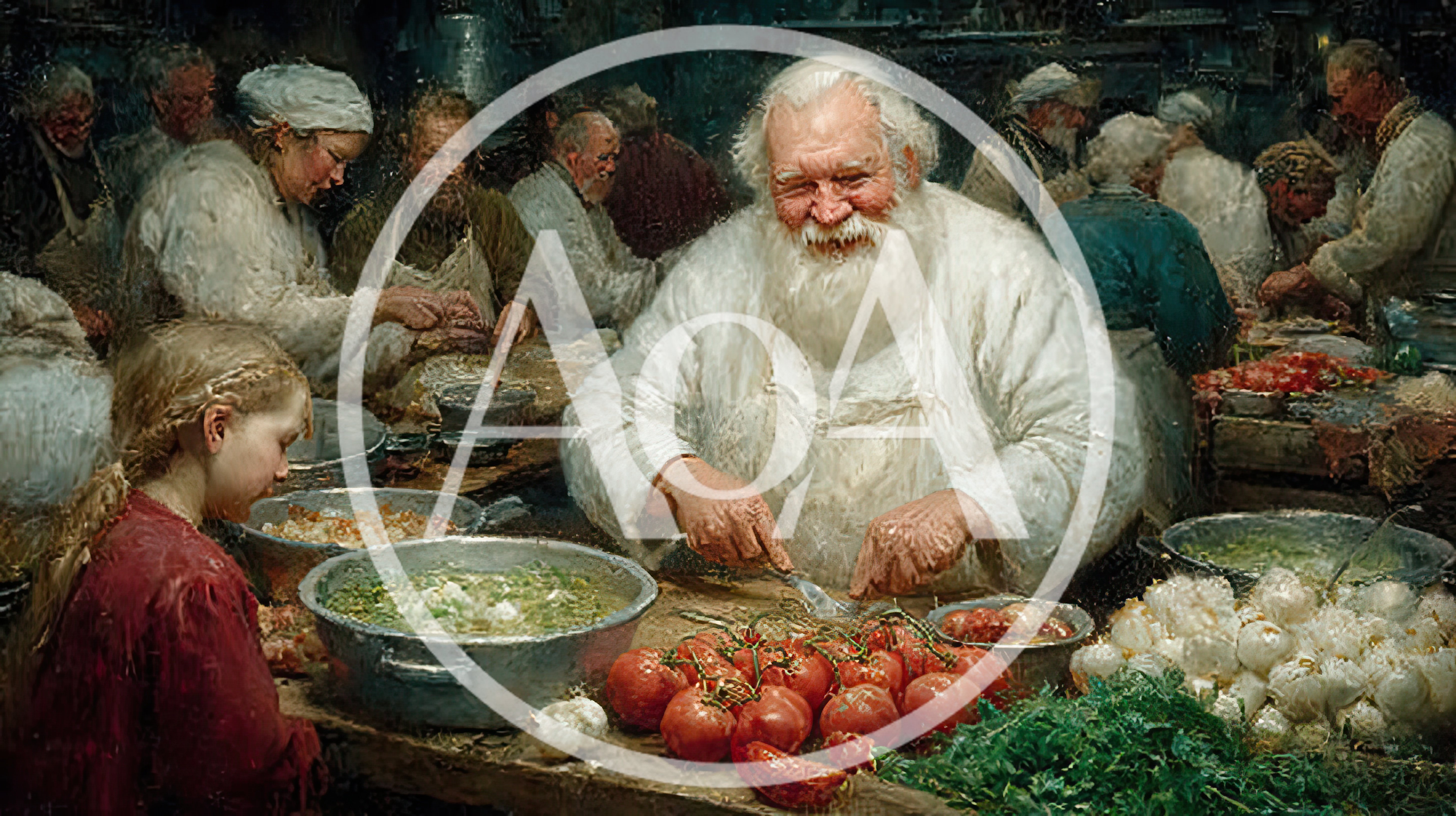 Elderly Chef Preparing Fresh Vegetables In Rustic Kitchen