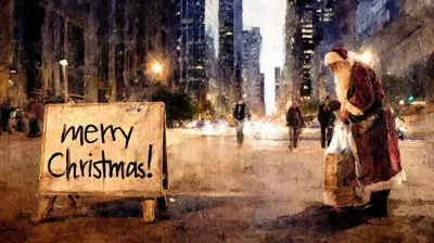 Santa Claus Standing on a City Street