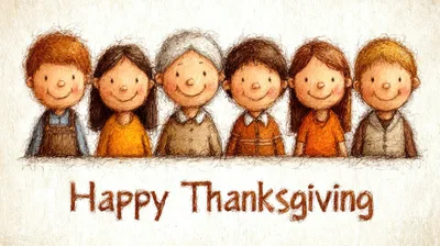 Illustration of Six Diverse Children Celebrating Thanksgiving