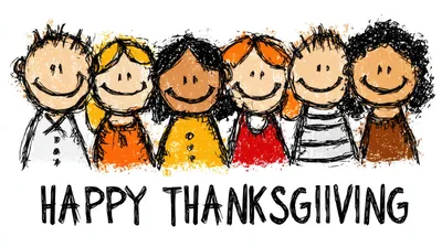 Hand Drawn Illustration Of Diverse Children For Thanksgiving