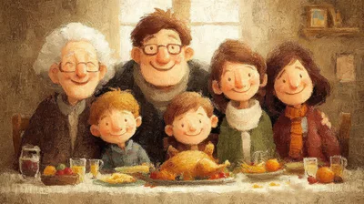 Family Gathering For A Festive Thanksgiving Dinner