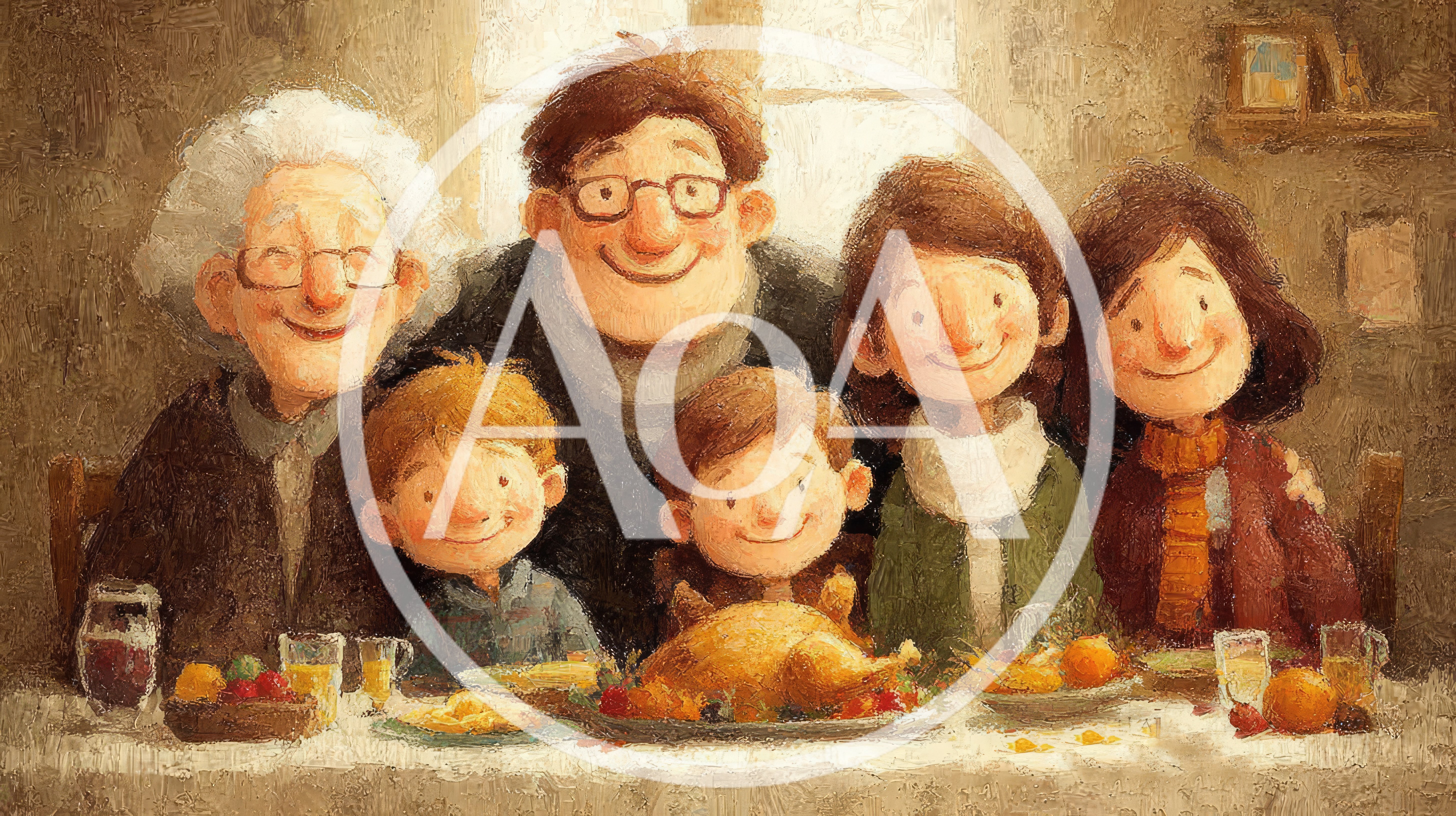 Family Gathering For A Festive Thanksgiving Dinner