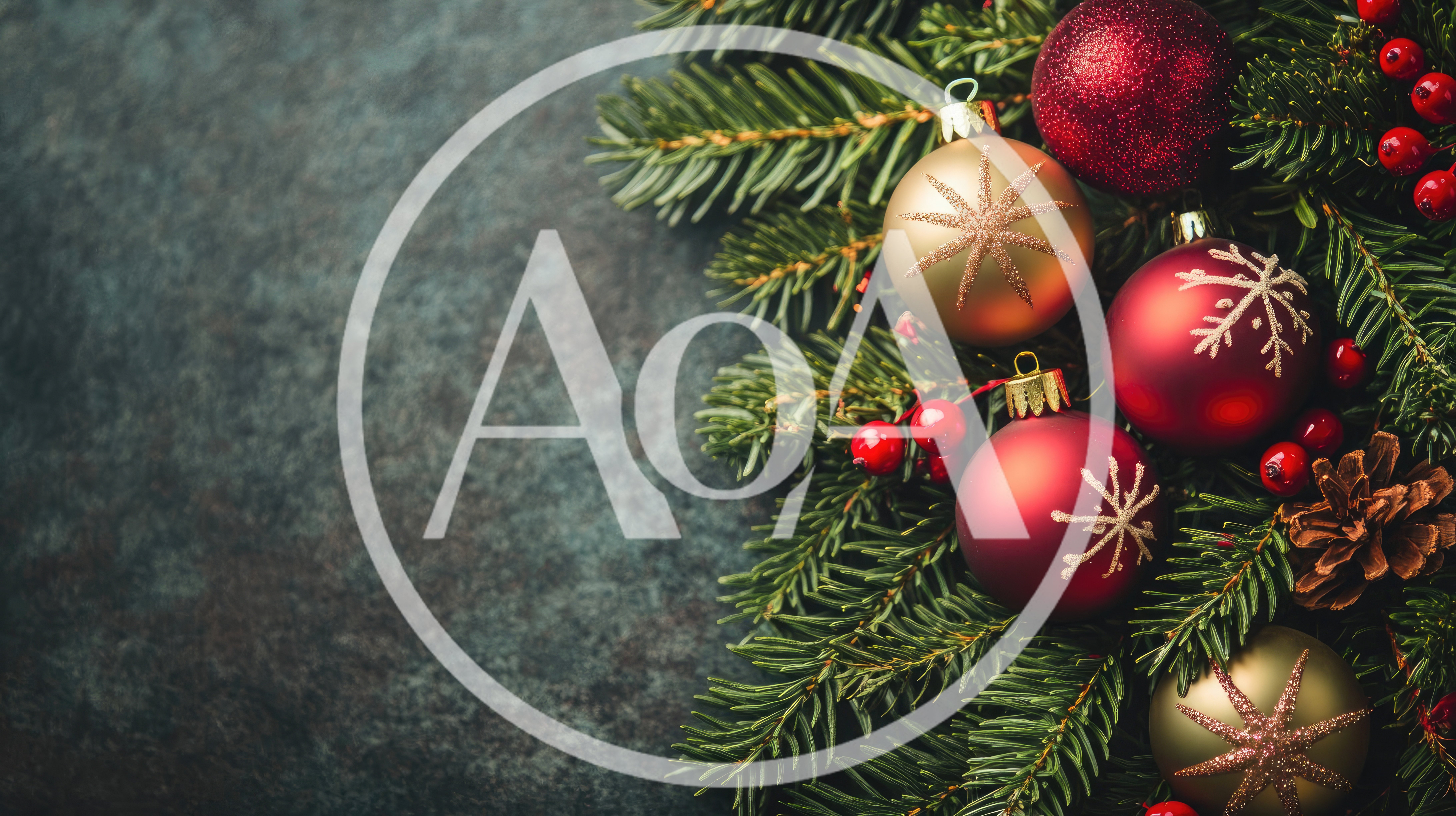 Christmas Ornaments and Pine Branches on Dark Background