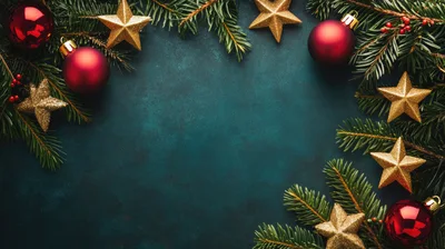 Christmas Holiday Background With Ornaments And Pine Branches